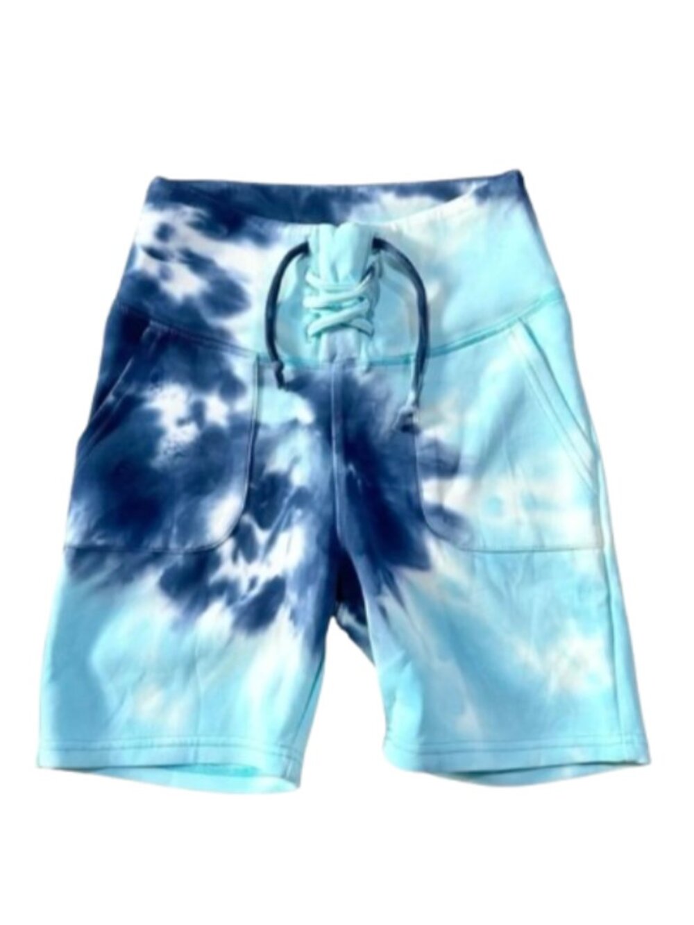 Chaser Blue Tie Dye Print Lace Up Casual Sweat Shorts Size Small NWT
